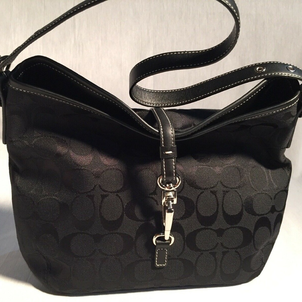 Coach Black Canvas Hobo Bag w/ Lobster Clasp